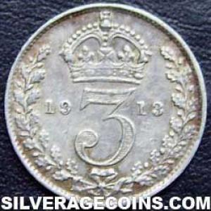 1913 George V British Silver Threepence (.925) (Reverse)