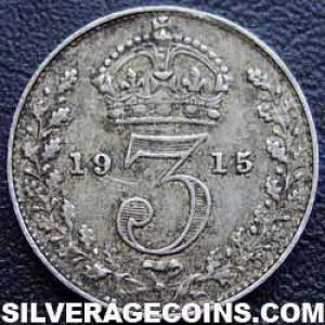 3 Peniques de Plata Británicos de Jorge V (.925) 1915 (Reverso)
