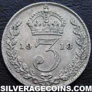 1918 George V British Silver Threepence (.925) (Reverse)