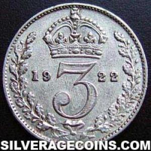 3 Peniques de Plata Británicos de Jorge V (.500) 1922 bright (Reverso)