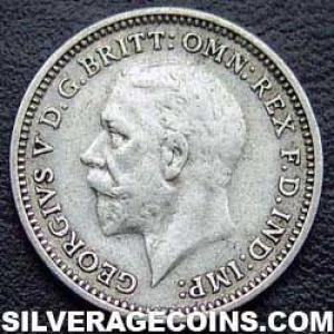 1930 George V British Silver "Oak Reverse" Threepence (Obverse)
