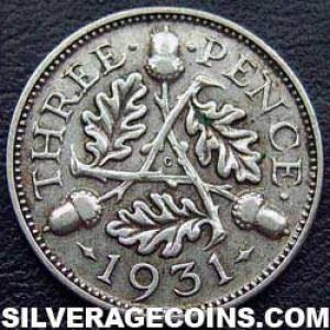 1931 George V British Silver "Oak Reverse" Threepence (Reverse)