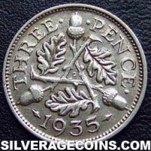 1935 George V British Silver "Oak Reverse" Threepence (Reverse)
