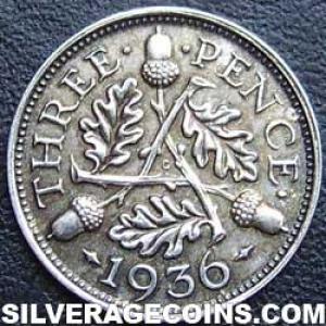1936 George V British Silver "Oak Reverse" Threepence (Reverse)