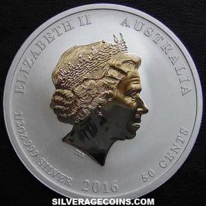 2016 P Elizabeth II Australian 50 Cents 1/2 Ounce Silver (Lunar II: Monkey) (Obverse)