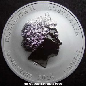 2016 P Elizabeth II Australian Dollar 1 Ounce Silver (Lunar II: Monkey) (Obverse)