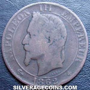 1862 BB Napoleon III French Bronze 5 Centimes (Obverse)