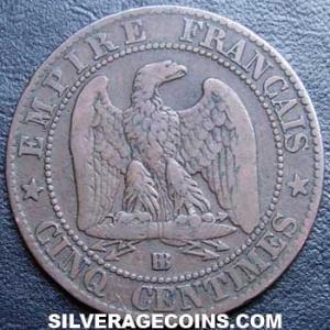 1862 BB Napoleon III French Bronze 5 Centimes (Reverse)