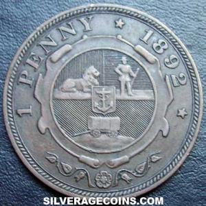 1892 South African Bronze "ZAR" Penny (Reverse)
