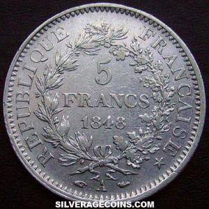1848 A French Silver 5 Francs (Hercules) (Reverse)