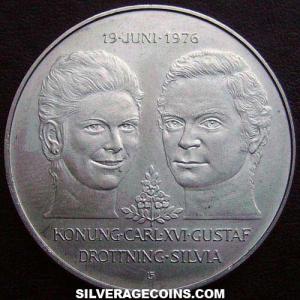 ND (1976) U Carl XVI Gustaf Swedish Silver 50 Kronor (Royal Wedding) (Obverse)