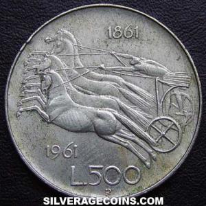ND (1961) R Italian Silver 500 Lire (Italian Unification Centennial) (Reverse)