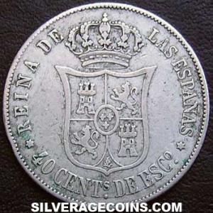 1865 6p Isabella II Spanish Silver 40 Cents (Reverse)