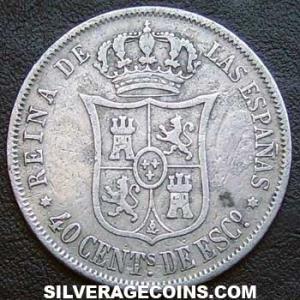 1867 6p Isabella II Spanish Silver 40 Cents (Reverse)