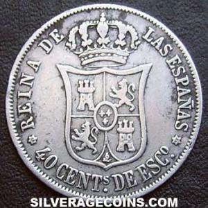 1868 (68) 6p Isabella II Spanish Silver 40 Cents (Reverse)