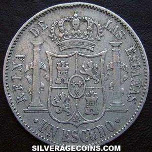 1867 6p Isabella II Spanish Silver Escudo (Reverse)