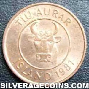 1981 Icelandic Bronze 10 Aurar (Obverse)