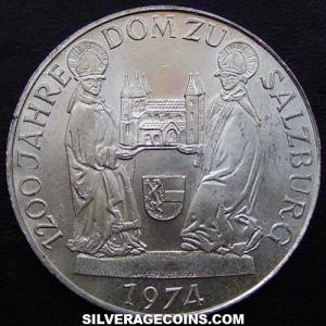 1974 Austrian Silver 50 Schillings (Salzburg Cathedral) (Reverse)