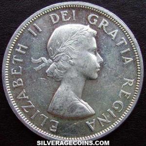 Dólar "Voyageur" de Plata Canadiense de Isabel II 1959 (Anverso)