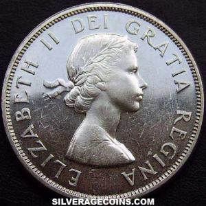 Dólar "Voyageur" de Plata Canadiense de Isabel II 1963 (Anverso)