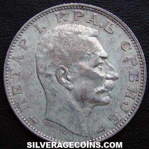 1915 (a) w/ name coin Peter I Serbian Silver 2 Dinara (Obverse)