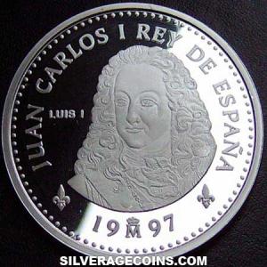1997 Proof Juan Carlos I Spanish Silver 2000 Pesetas (House of Borbon) (Obverse)
