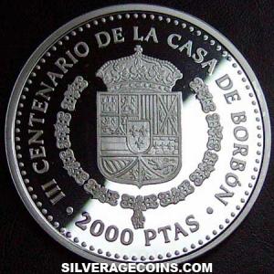 1997 Proof Juan Carlos I Spanish Silver 2000 Pesetas (House of Borbon) (Reverse)