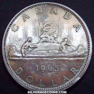 1965 small beads blunt 5 Elizabeth II Canadian "Voyageur" Silver Dollar (Reverse)