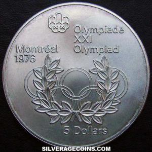 1974 Elizabeth II Canadian Silver 5 Dollars (Olympic Rings) (Reverse)