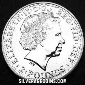 2008 Elizabeth II 2 Pounds 1 Ounce Silver Britannia (Wave) (Obverse)