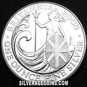 2008 Elizabeth II 2 Pounds 1 Ounce Silver Britannia (Wave) (Reverse)