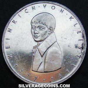 1977 G German Federal Republic Silver 5 Marks (Kleist) (Reverse)