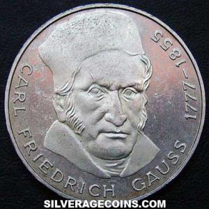 1977 J German Federal Republic Silver 5 Marks (Gauss) (Reverse)