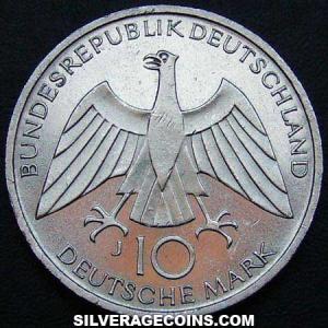 1972 J German Federal Republic Silver 10 Marks (Munich Olympics) (Obverse)