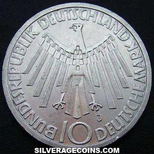 1972 J German Federal Republic Silver 10 Marks (Munich Olympics) (Obverse)