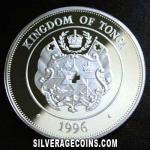 1996 Proof Taufa'ahau Tupou IV Tongan Silver 1 Pa'anga (Elizabeth II Coronation) (Obverse)