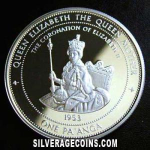 1996 Proof Taufa'ahau Tupou IV Tongan Silver 1 Pa'anga (Elizabeth II Coronation) (Reverse)