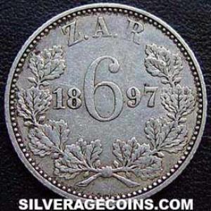1897 South African Silver "ZAR" Sixpence (Reverse)