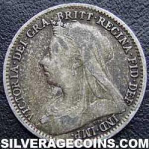 1896 Victoria British Silver "Widow Head" Threepence (Obverse)