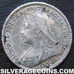 1897 Victoria British Silver "Widow Head" Threepence (Obverse)
