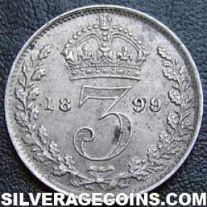 3 Peniques "Widow Head" de Plata Británicos de Victoria 1899 (Reverso)