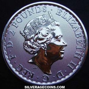 Britania de 2 Libras Británicas de 1 Onza de Plata de Isabel II (Guilloche) 2019 (Anverso)