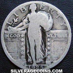 1925 United States "Standing Liberty" Silver Quarter Dollar (type 2 obverse) (Obverse)