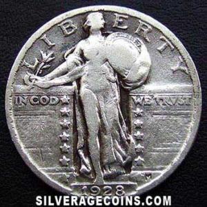 1928 United States "Standing Liberty" Silver Quarter Dollar (type 2 obverse) (Obverse)