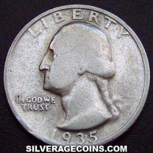 1935 D United States "Washington" Silver Quarter Dollar (Obverse)