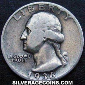 1936 United States "Washington" Silver Quarter Dollar (Obverse)
