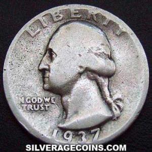 1937 United States "Washington" Silver Quarter Dollar (Obverse)
