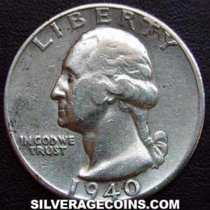 1940 United States "Washington" Silver Quarter Dollar (Obverse)