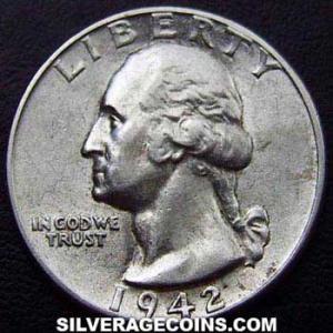 1942 United States "Washington" Silver Quarter Dollar (Obverse)