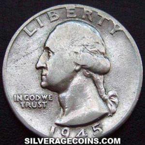 1945 United States "Washington" Silver Quarter Dollar (Obverse)